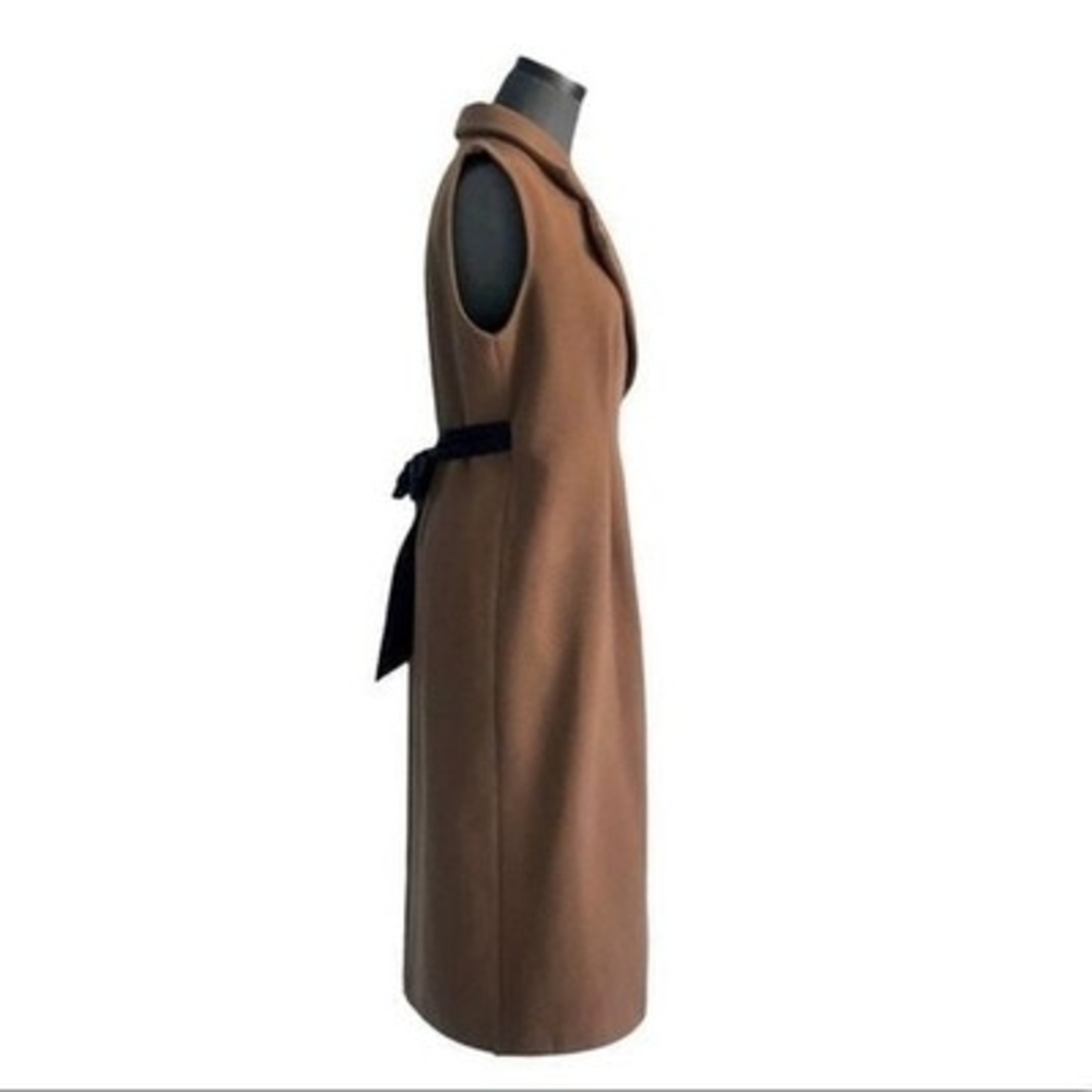 MARNI Luxury Virgin Wool Sleeveless Coat Brown Black Leather Trim Size M - Picture 5 of 10
